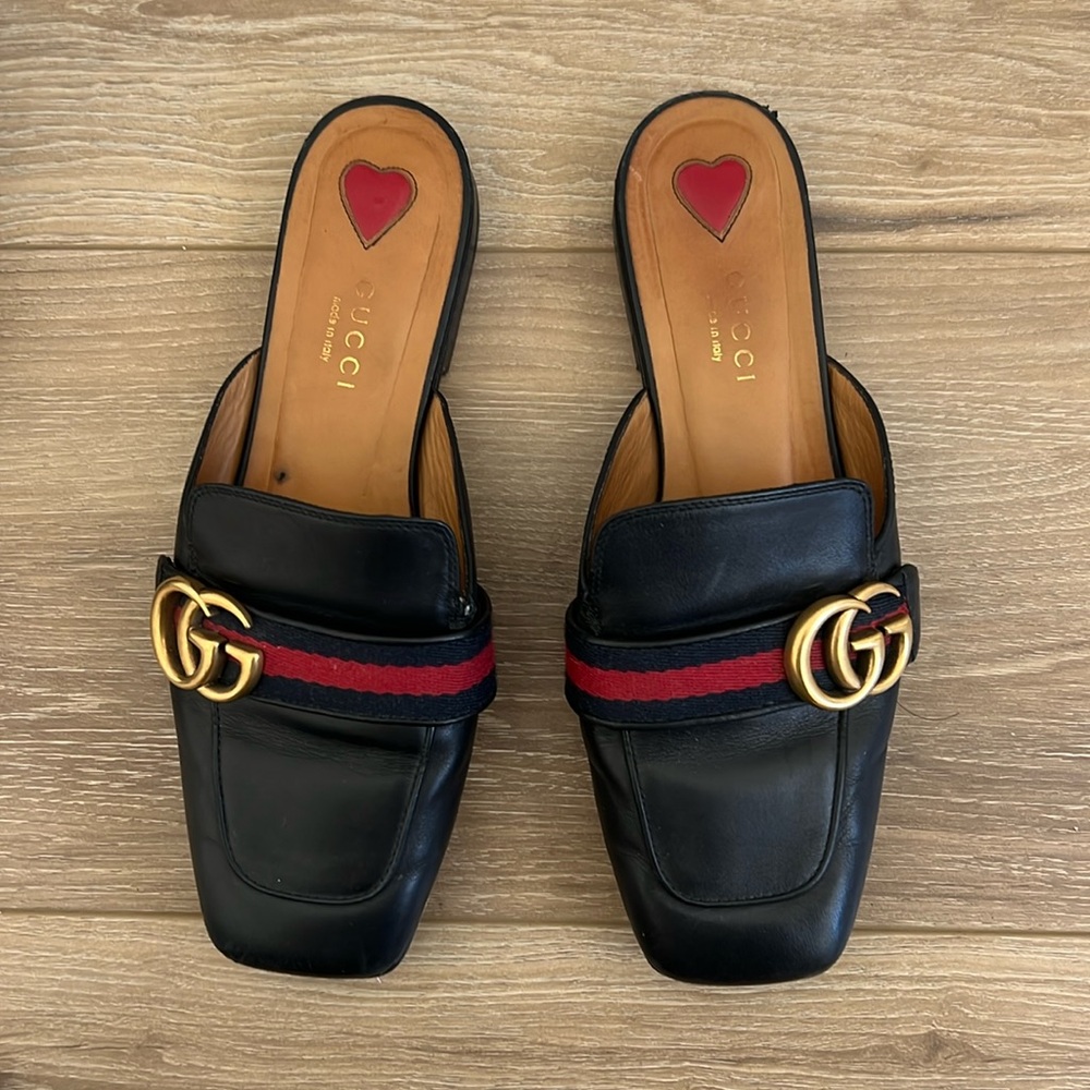 Black leather mules, in good condition and normal wear and tear. No box